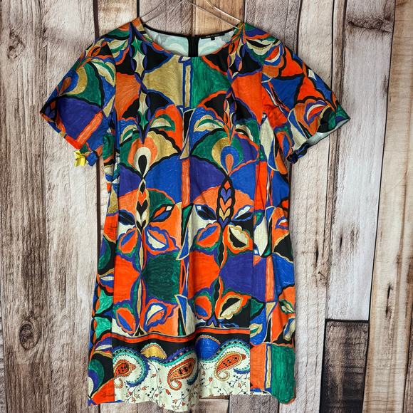Kobi Halperin Dress Angie Mixed Print Stretch Poplin Orange Multi XL Geometric - Picture 1 of 7
